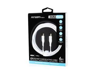 CABLE ARGOMTECH Tipo C a Tipo C 65W CARGA RAPIDA 1.8m ARG-CB-0070WT DURAFLEX