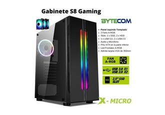 GABINETE GAMER S8 1 FAN RGB FRENTE RGB MID TOWER SIN FUENTE X-MICRO