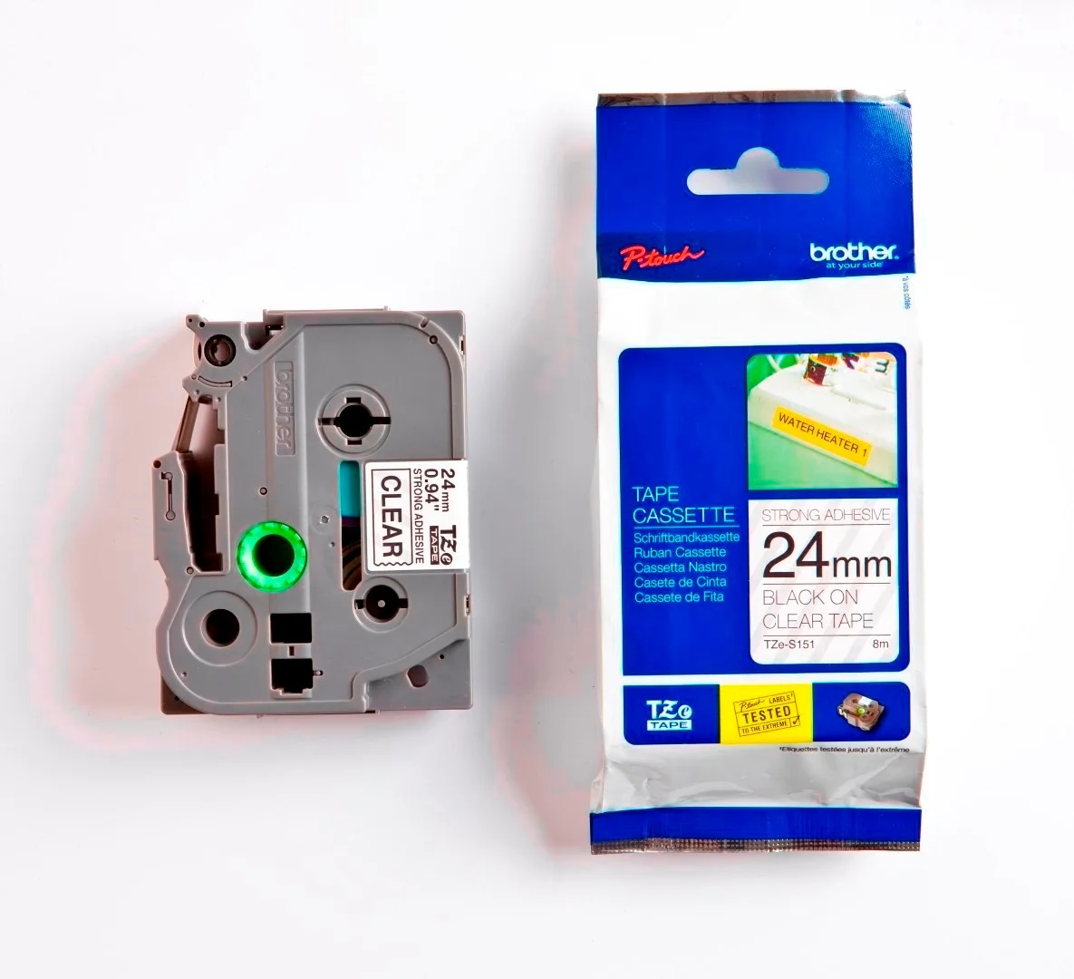 Cinta Rotuladora Brother Doble Adhesivo TZe-S151 24mm Negro/Transparente 8 MTS Laminada disponible en Bytecom Moron Zona Oeste Haedo Castelar Ituzaingo Padua Ramos Mejia