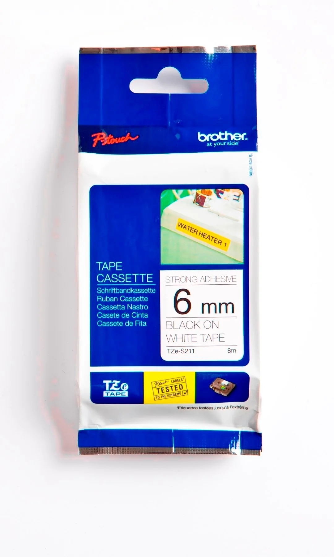 Cinta Rotuladora Brother Doble Adhesivo TZE-S211 6mm negro/blanco 8 MTS Laminada