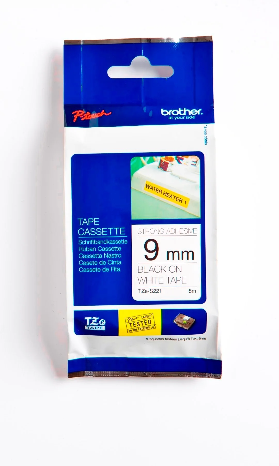 Cinta Rotuladora Brother Doble Adhesivo TZE-S221 9mm Negro/Blanco 8 MTS Laminada
