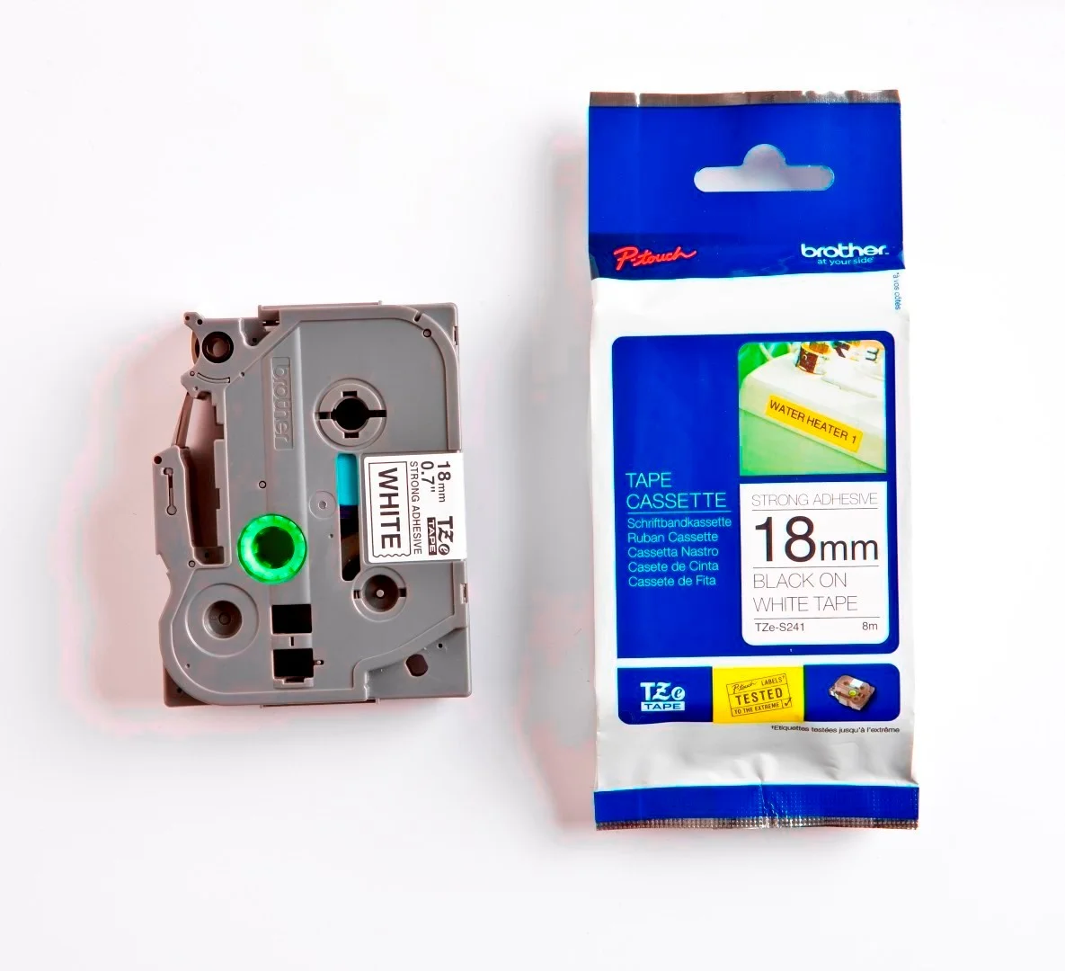 Cinta Rotuladora Brother Doble Adhesivo TZE-S241 18mm Negro/Blanco 8 MTS Laminada disponible en Bytecom Moron Zona Oeste Haedo Castelar Ituzaingo Padua Ramos Mejia