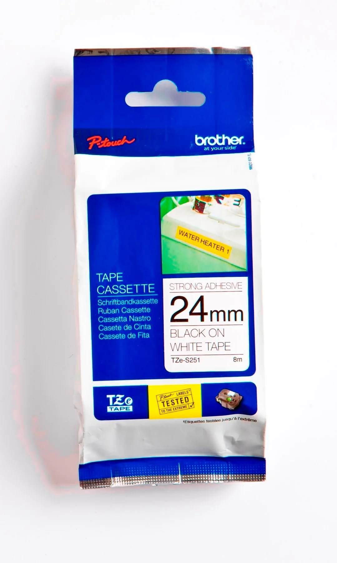 Cinta Rotuladora Brother Doble Adhesivo TZE-S251 24mm Negro/Blanco 8 MTS Laminada