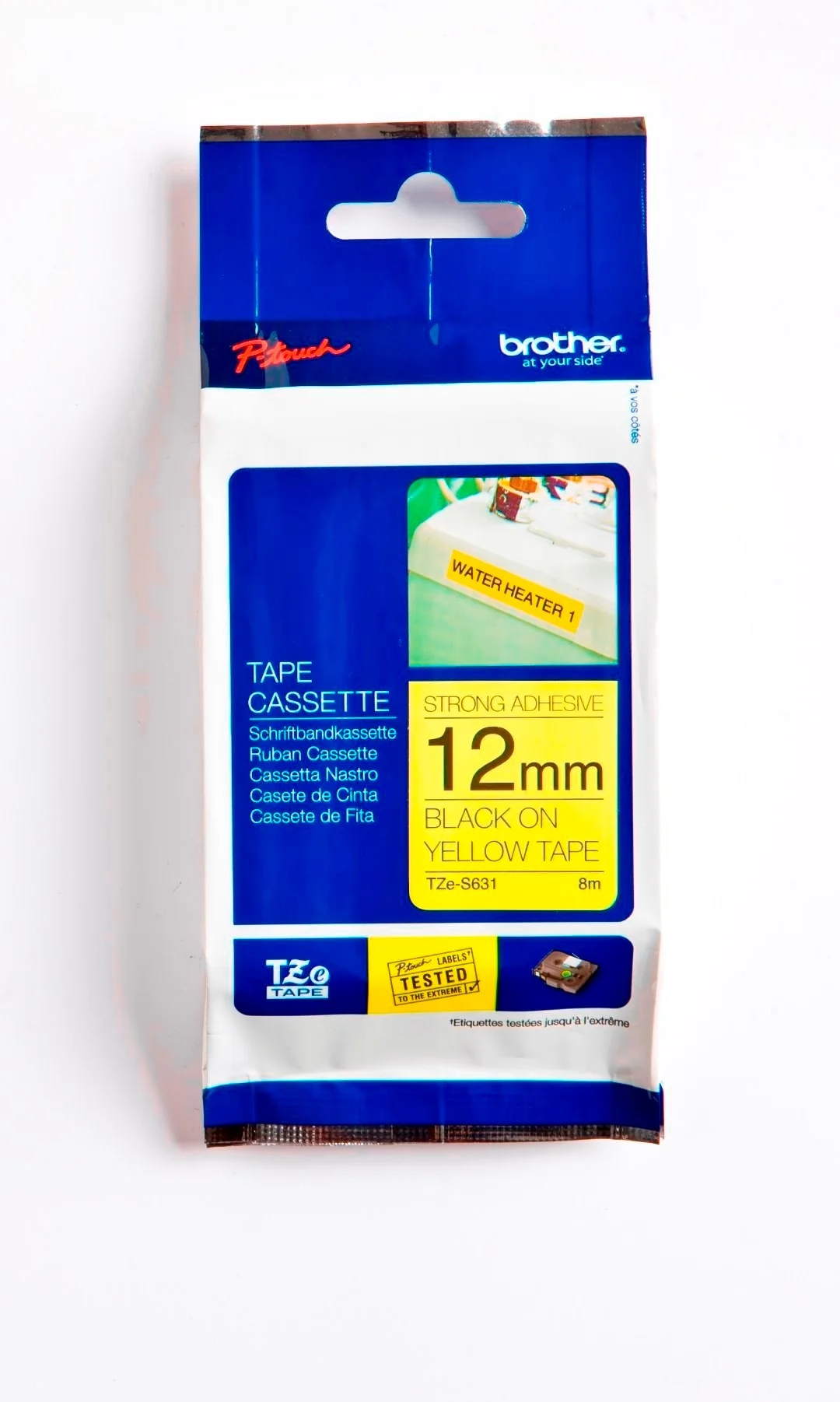 Cinta Rotuladora Brother Doble Adhesivo TZE-S631 12mm Negro/Amarillo 8 Mts Laminada