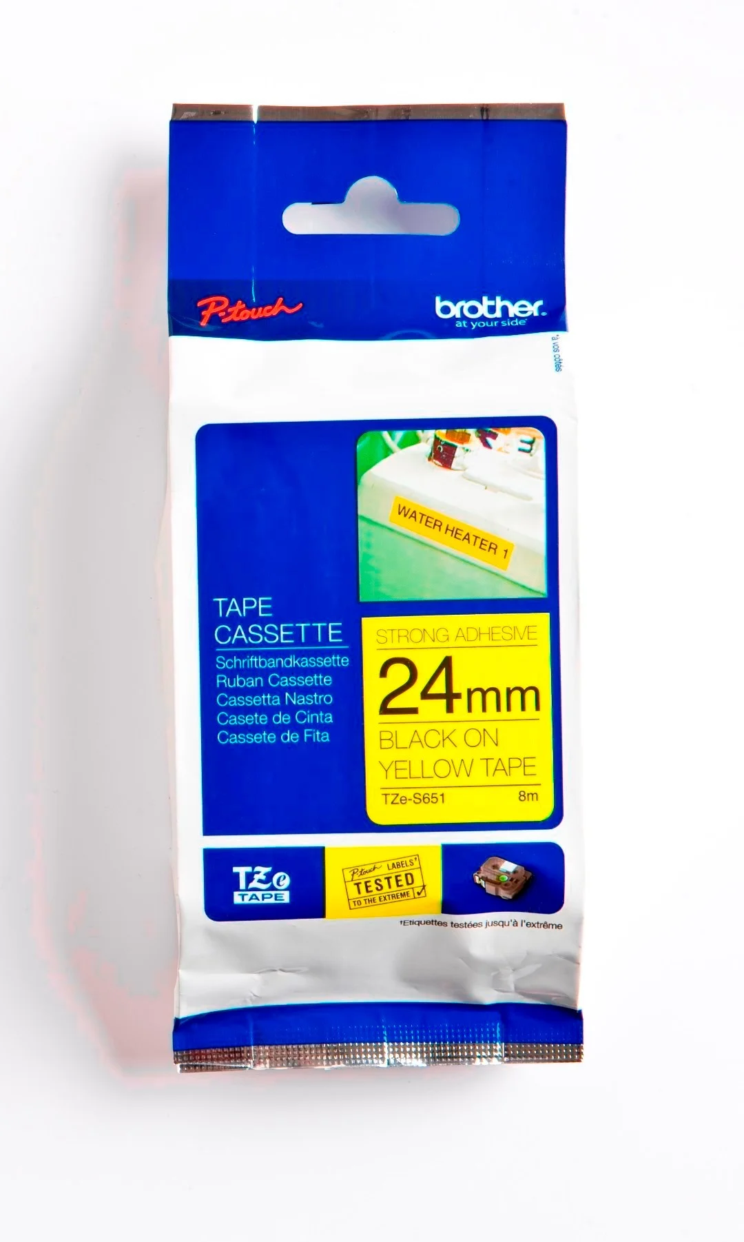 Cinta Rotuladora Brother Doble Adhesivo TZE-S651 24mm Negro/Amarillo 8 MTS Laminada