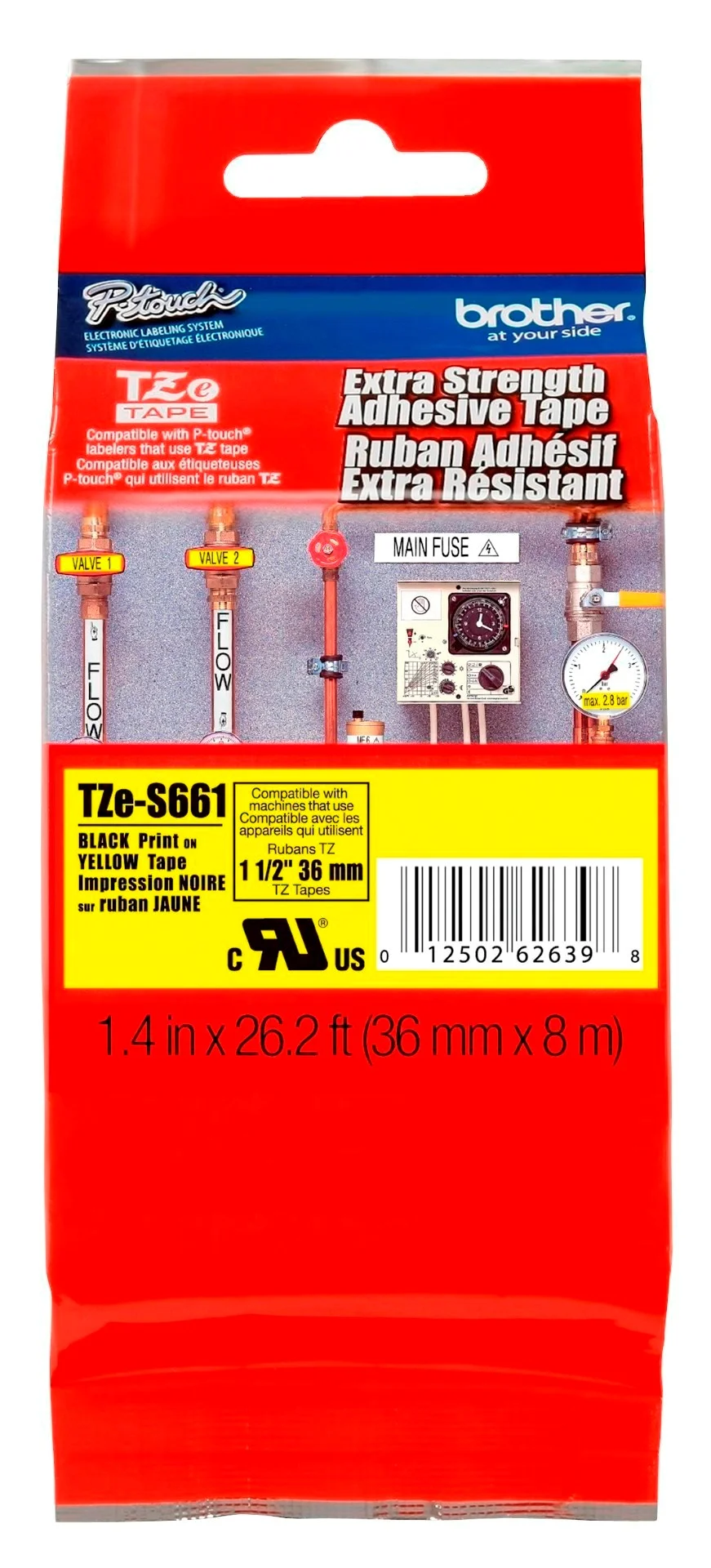 Cinta Rotuladora Brother Doble Adhesivo TZE-S661 36mm Negro/Amarillo 8 MTS Laminada