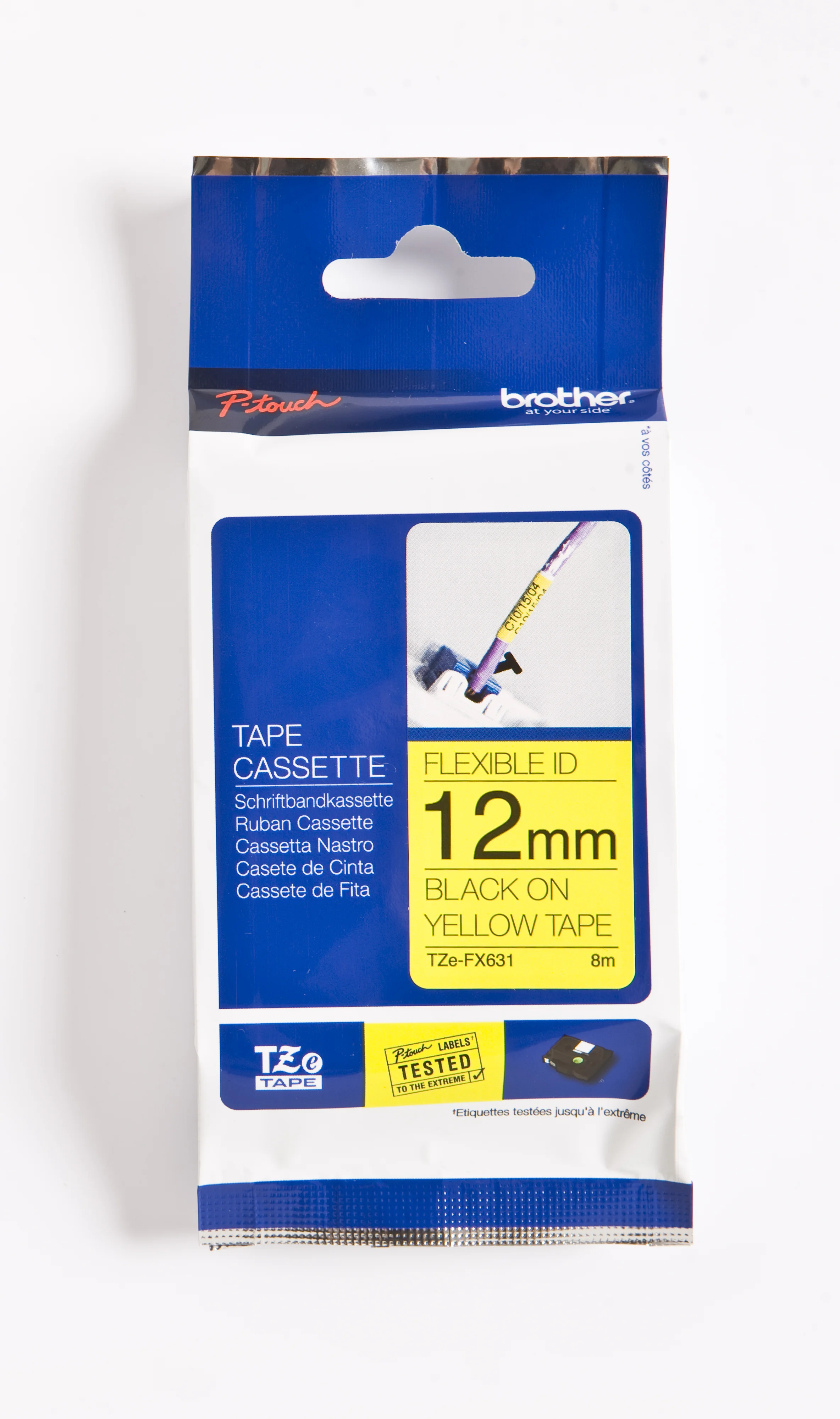 Cinta Rotuladora Brother Flexible TZE-FX631 12mm Negro/Amarillo 8 MTS Laminada