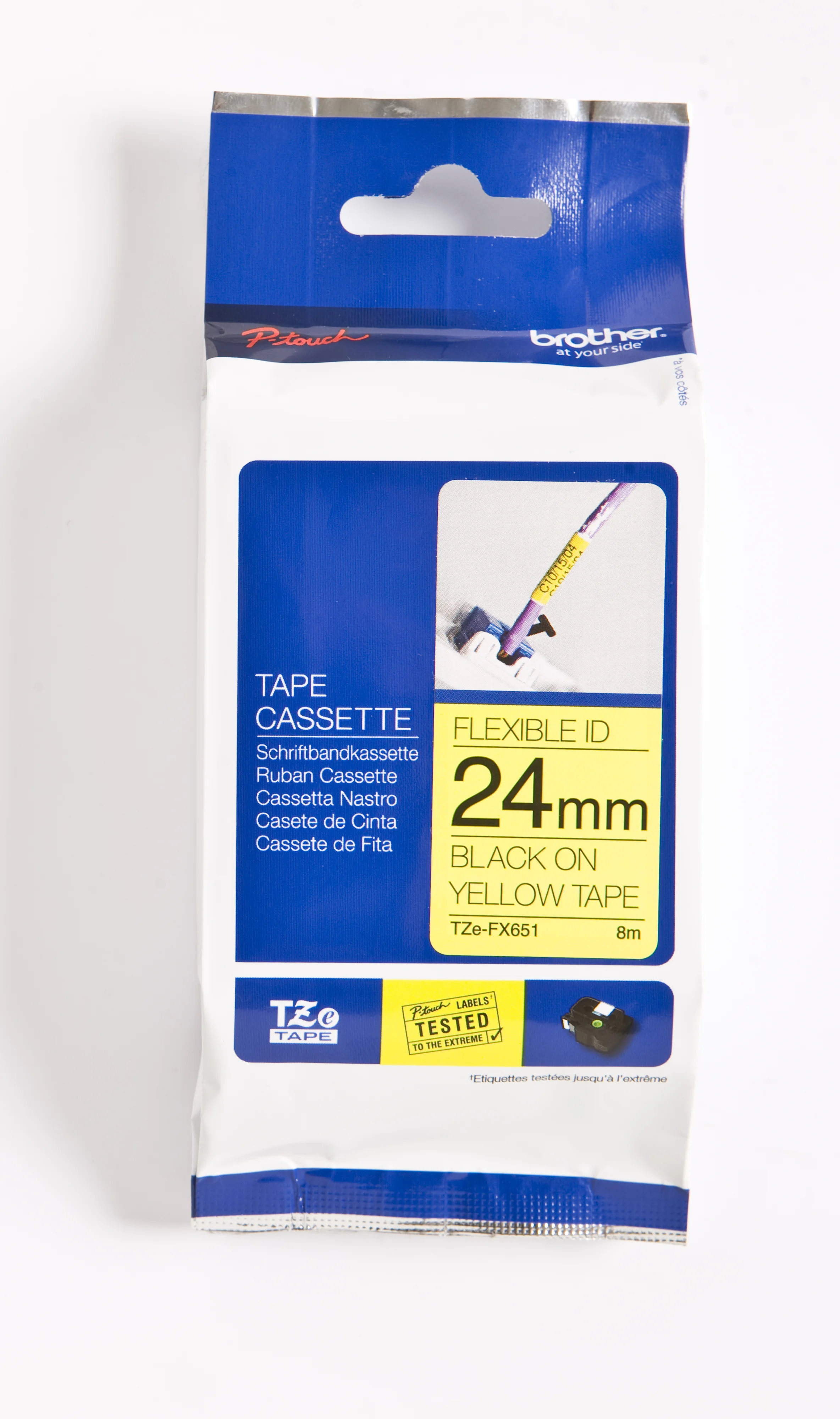 Cinta Rotuladora Brother Flexible TZE-FX651 24mm Negro/Amarillo 8 MTS Laminada