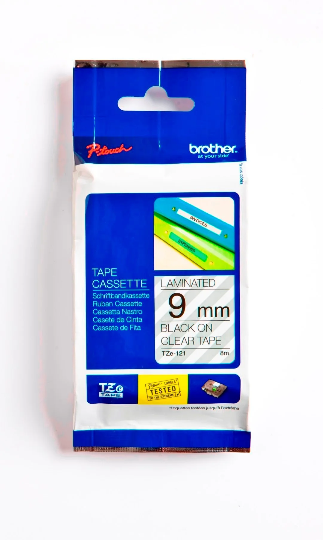 Cinta Rotuladora Brother TZE-121 9mm Negro/Transparente 8 MTS Laminada