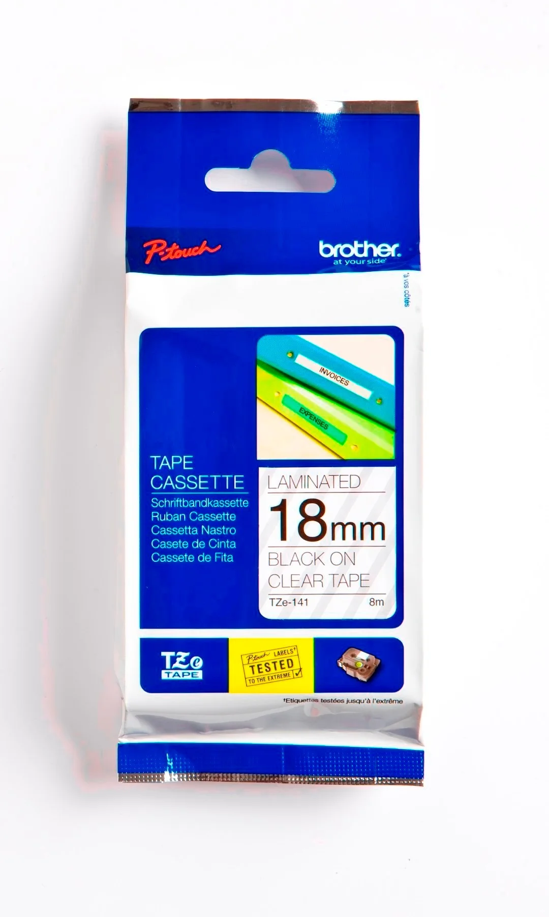 Cinta Rotuladora Brother TZe141 18mm Negro/Transparente 8 MTS Laminada