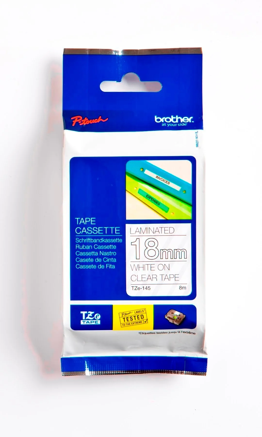 Cinta Rotuladora Brother TZE-145 18mm Blanco/Transparente 8 MTS Laminada