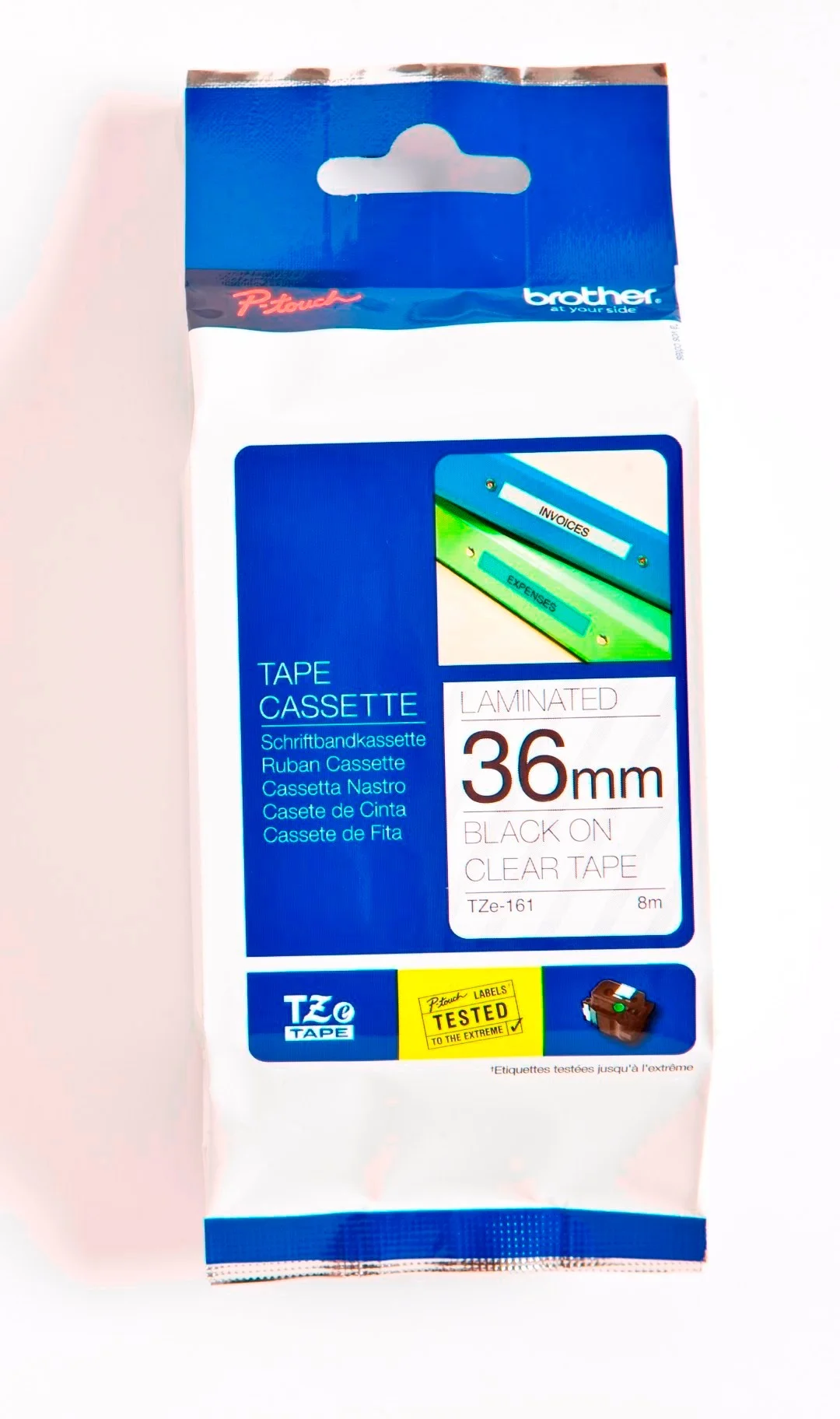 Cinta Rotuladora Brother TZE-161 36mm Negro/Transparente 8 MTS Laminada