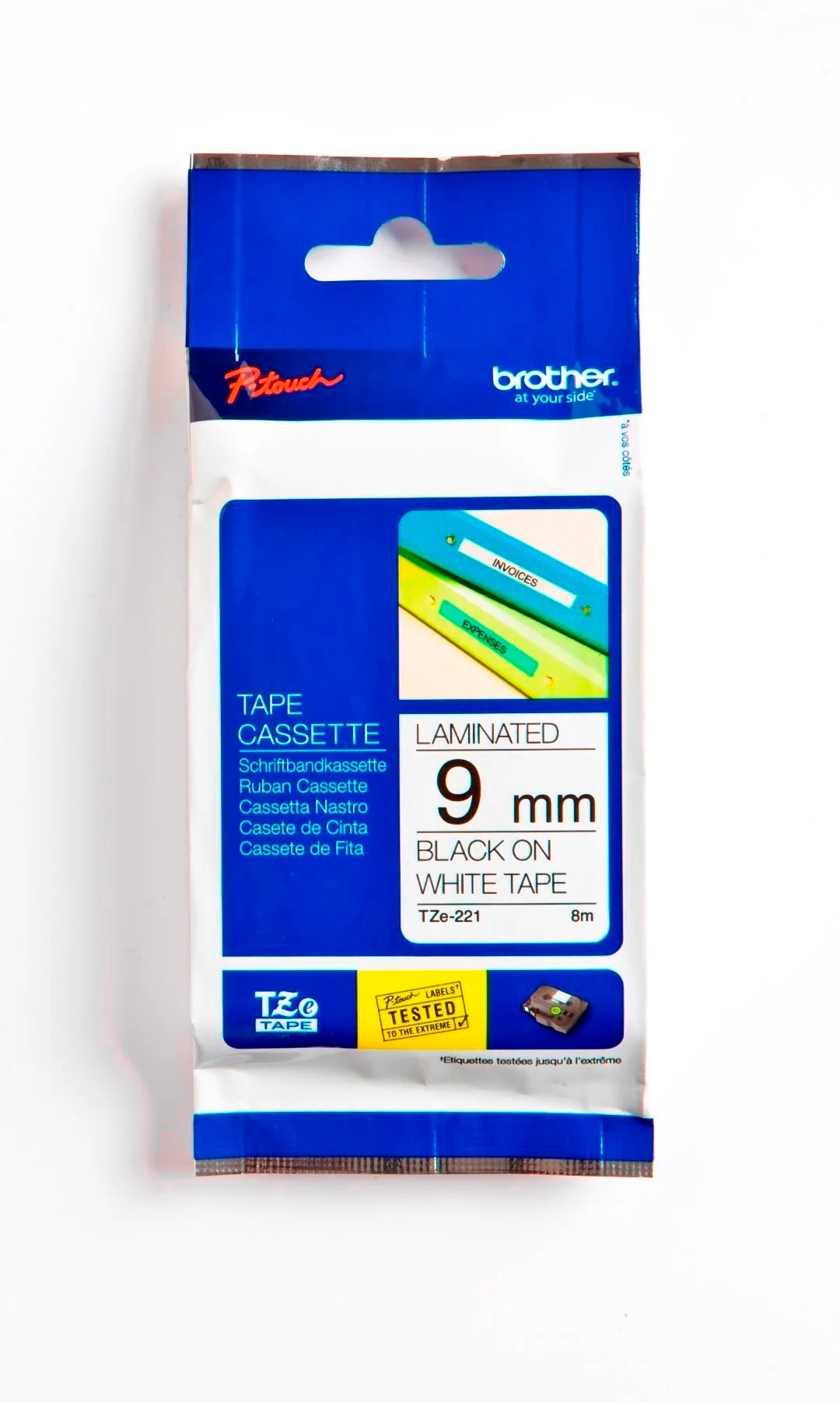Cinta Rotuladora Brother TZE-221 9mm Negro/Blanco 8 MTS Laminada