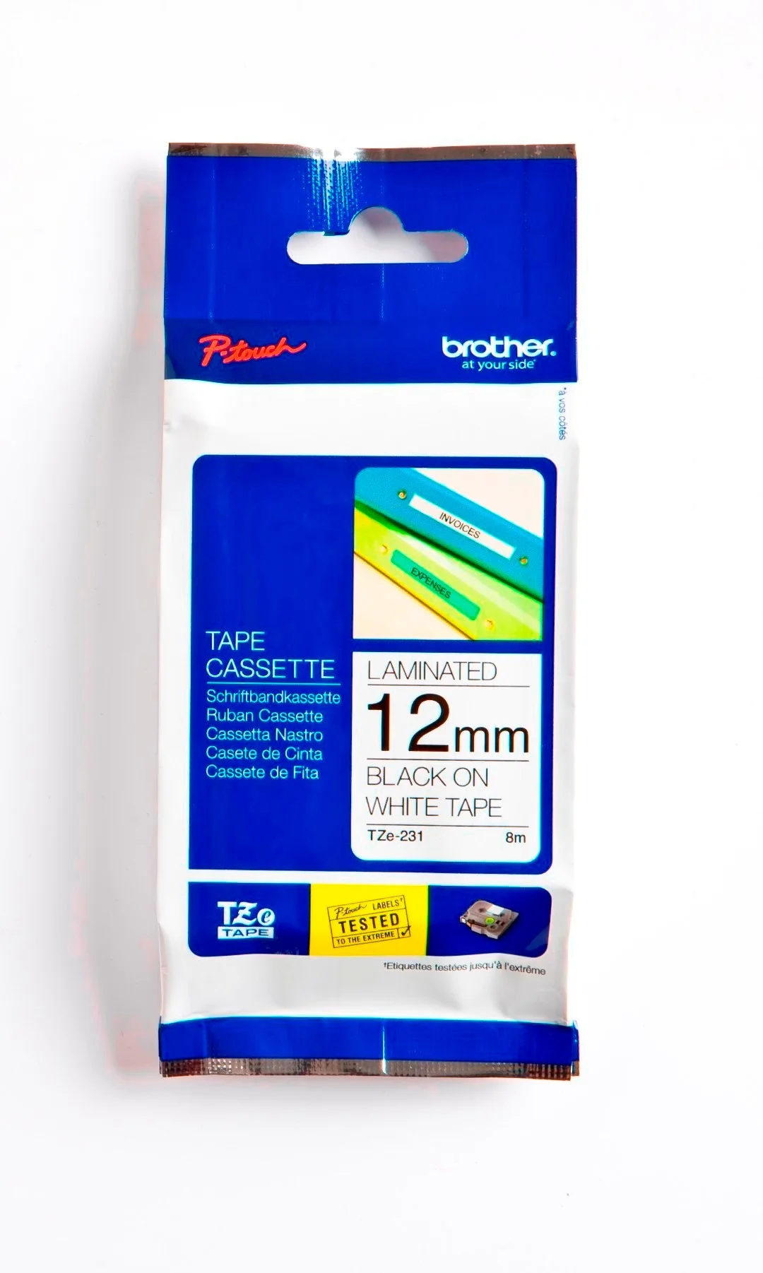 Cinta Rotuladora Brother TZE-231 12mm Negro/Blanco 8 MTS Laminada