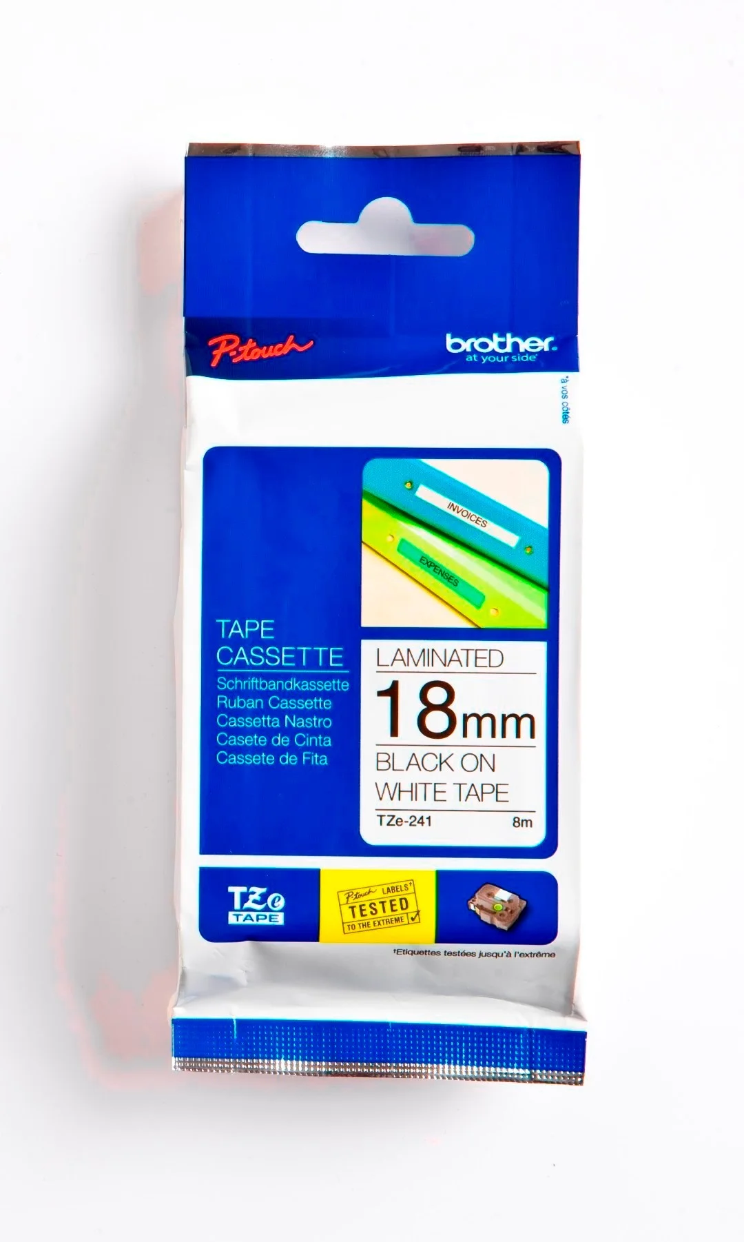 Cinta Rotuladora Brother TZE-241 18mm Negro/Blanco 8 MTS Laminada