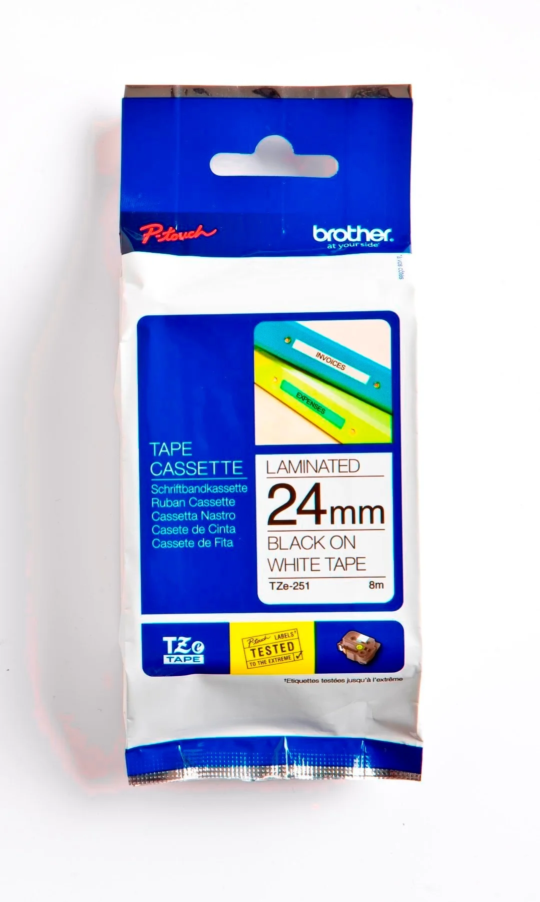 Cinta Rotuladora Brother TZE-251 24mm Negro/Blanco 8 MTS Laminada