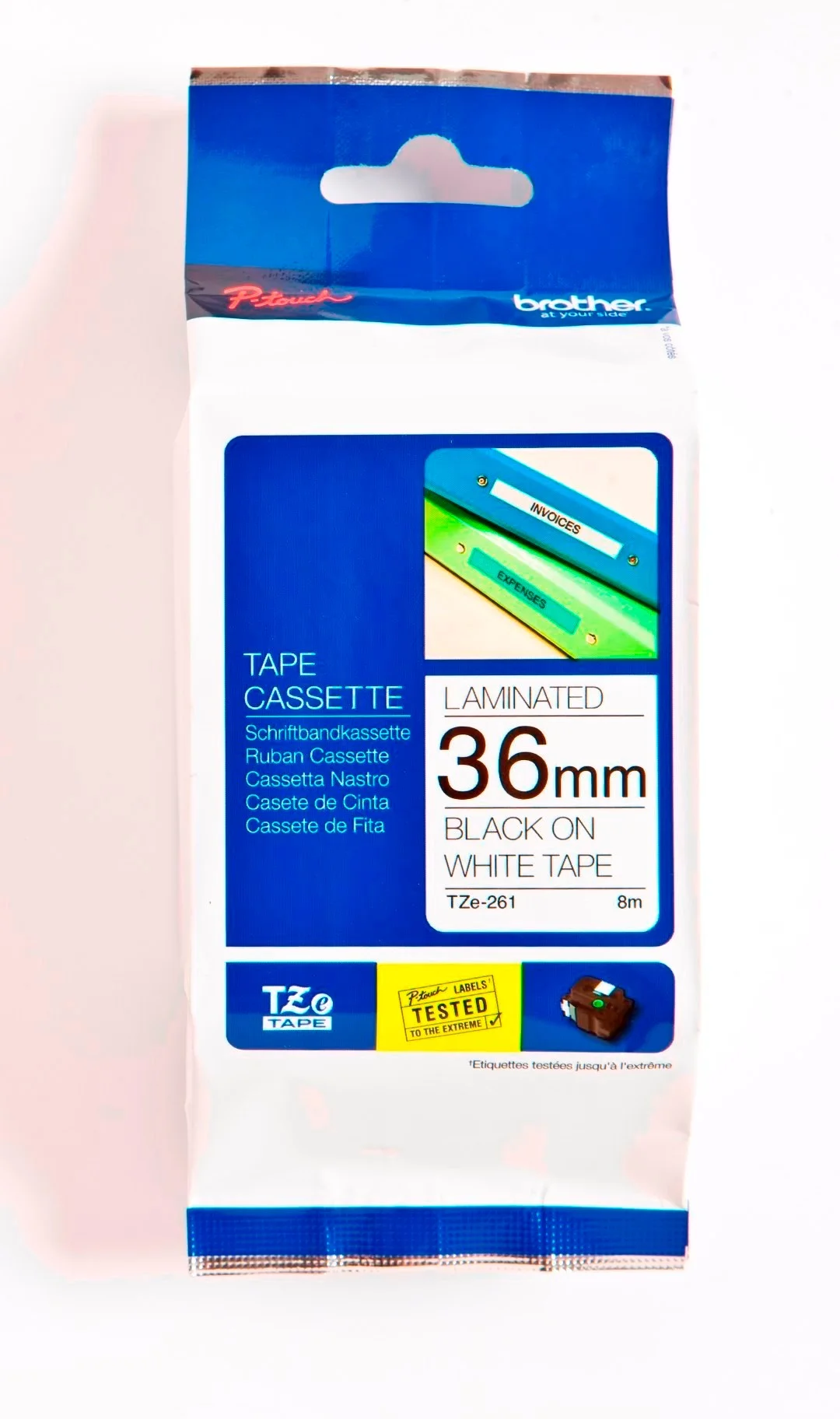 Cinta Rotuladora Brother TZE-261 36mm Negro/Blanco 8 MTS Laminada