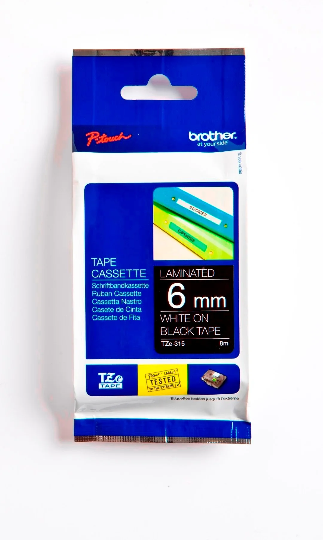Cinta Rotuladora Brother TZE-315 6mm Blanco/Negro 8 MTS Laminada