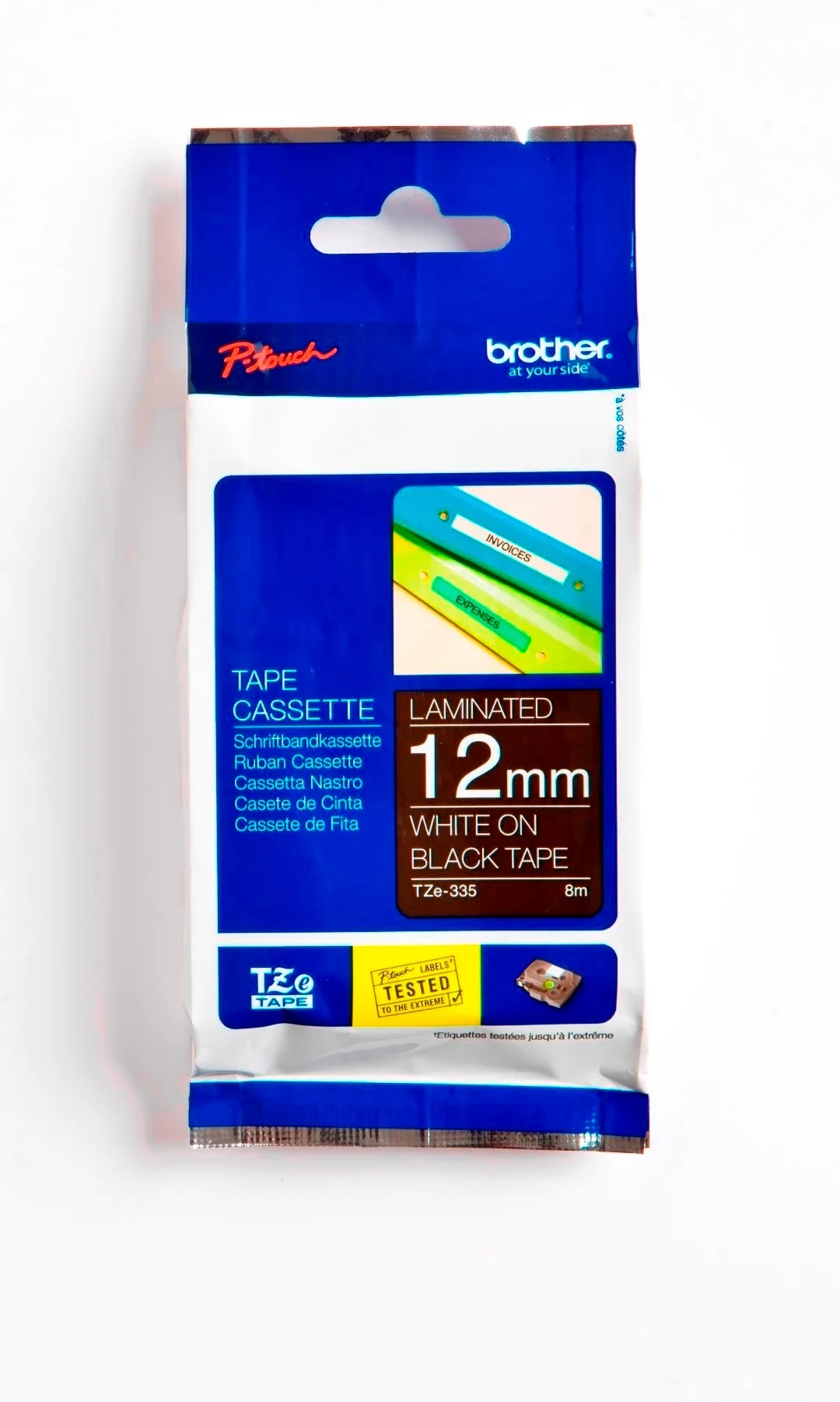 Cinta Rotuladora Brother TZE-335 12mm Blanco/Negro 8 MTS Laminada