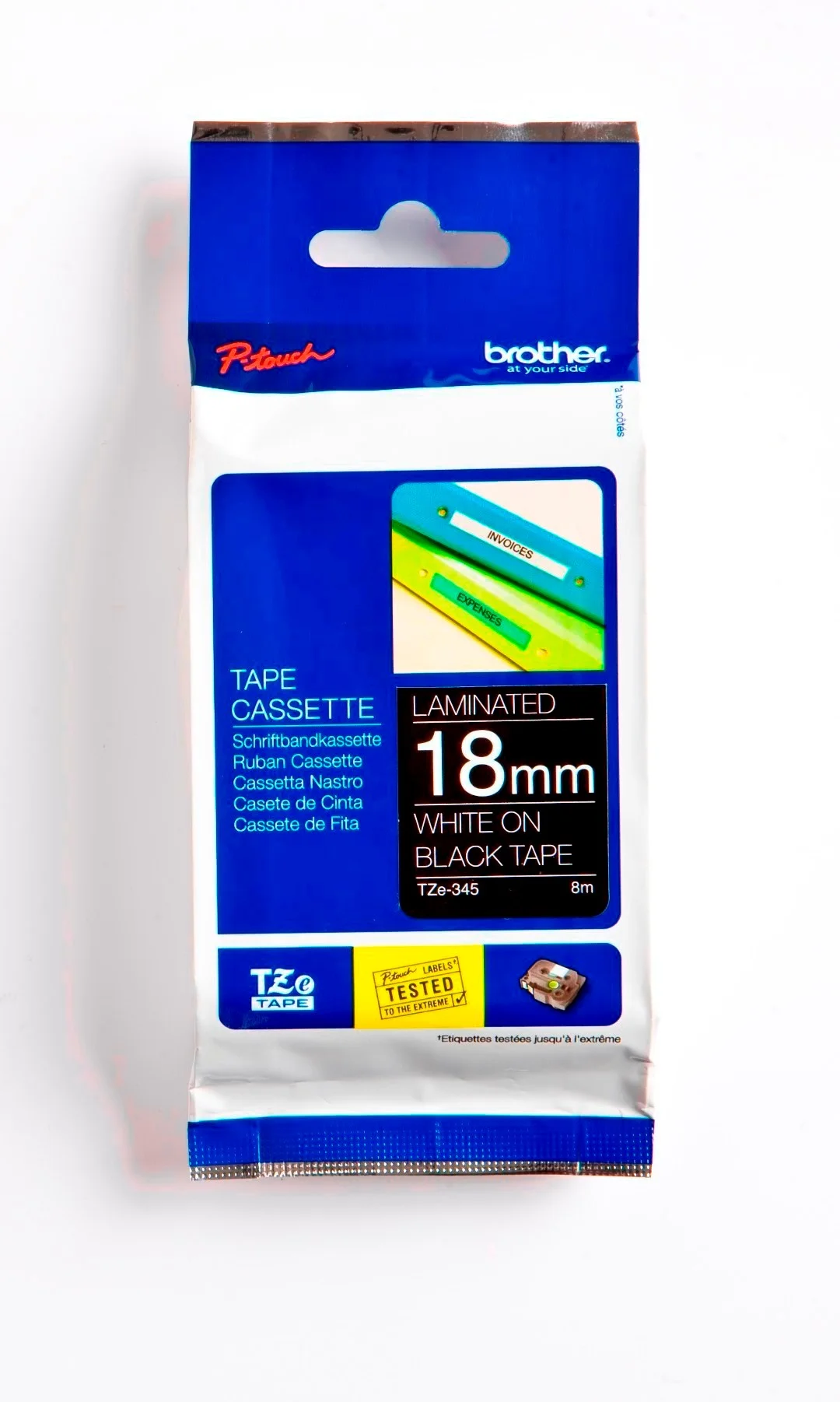 Cinta Rotuladora Brother TZE-345 18mm Blanco/Negro 8 MTS Laminada