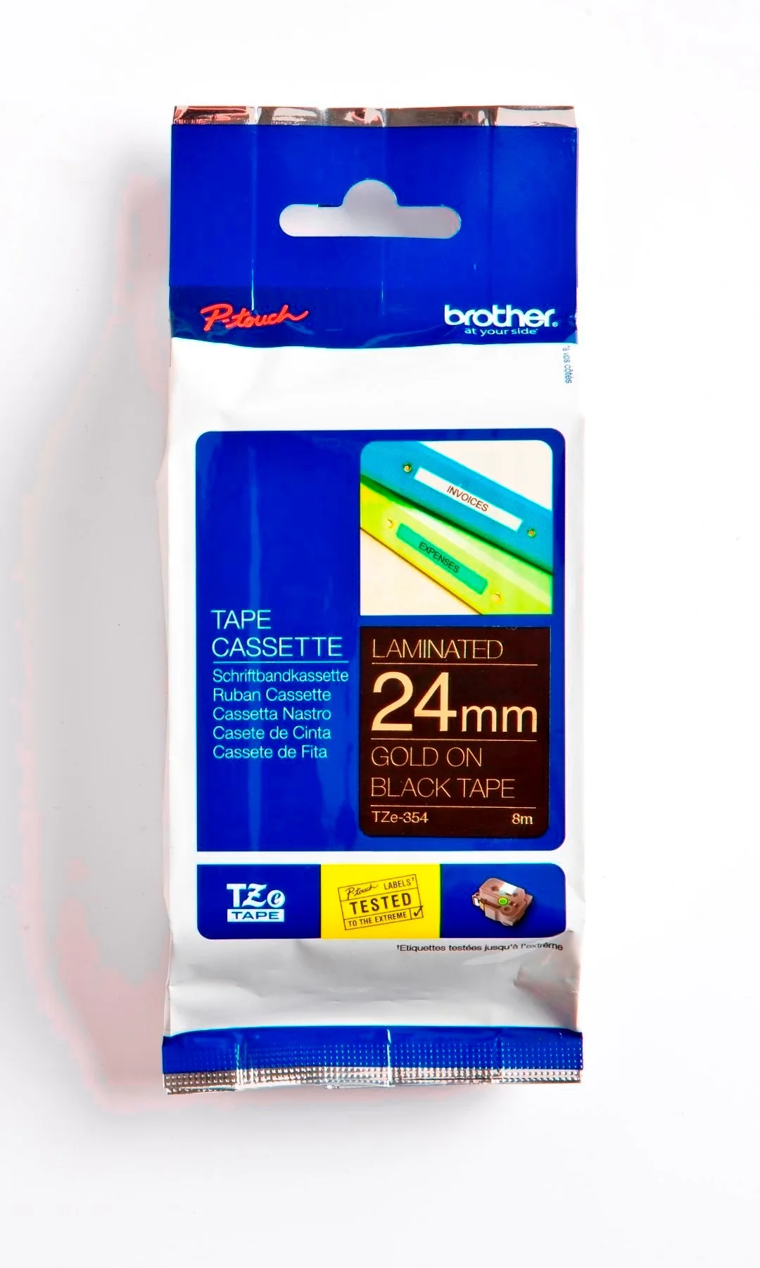 Cinta Rotuladora Brother TZE-354 24mm Dorado/Negro 8 MTS Laminada