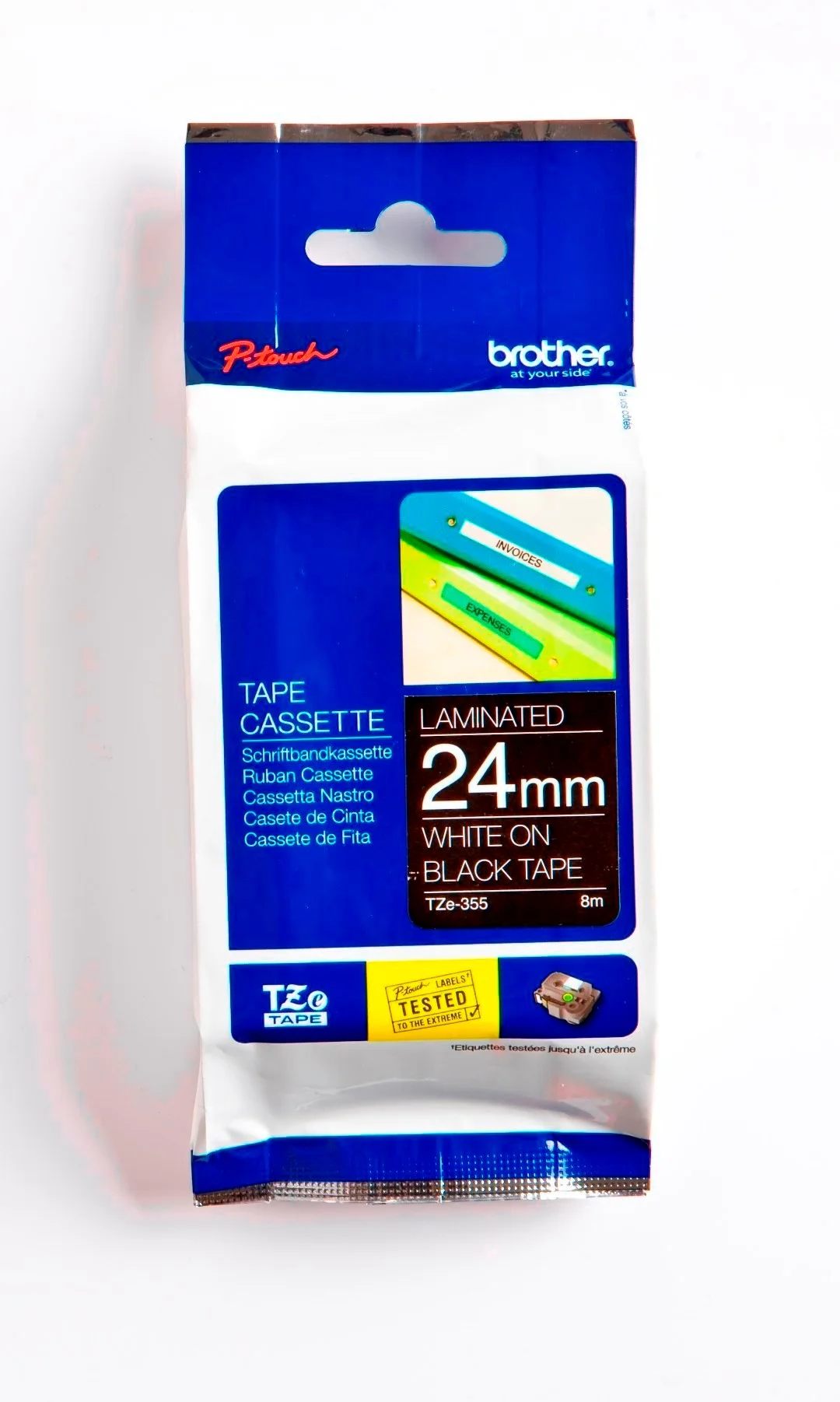 Cinta Rotuladora Brother TZE-355 24mm Blanco/Negro 8 MTS Laminada