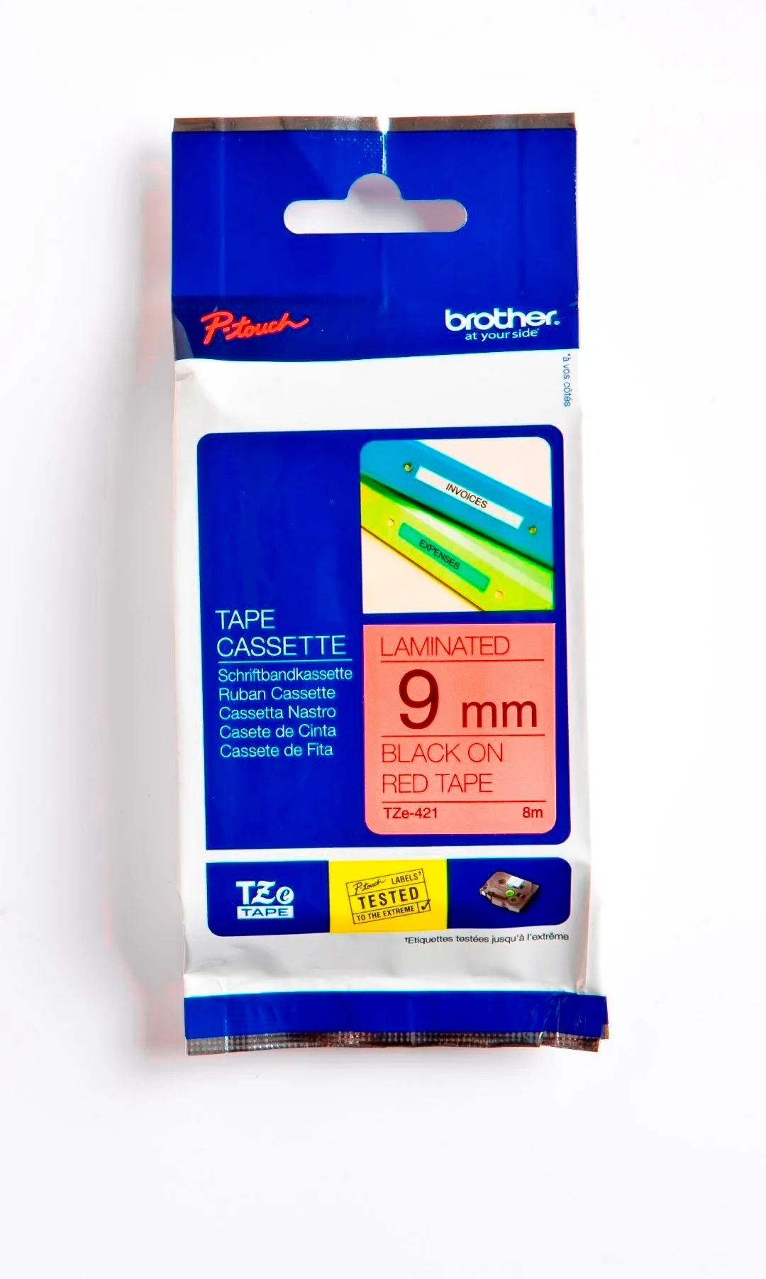 Cinta Rotuladora Brother TZE-421 9mm Negro/Rojo 8 MTS Laminada