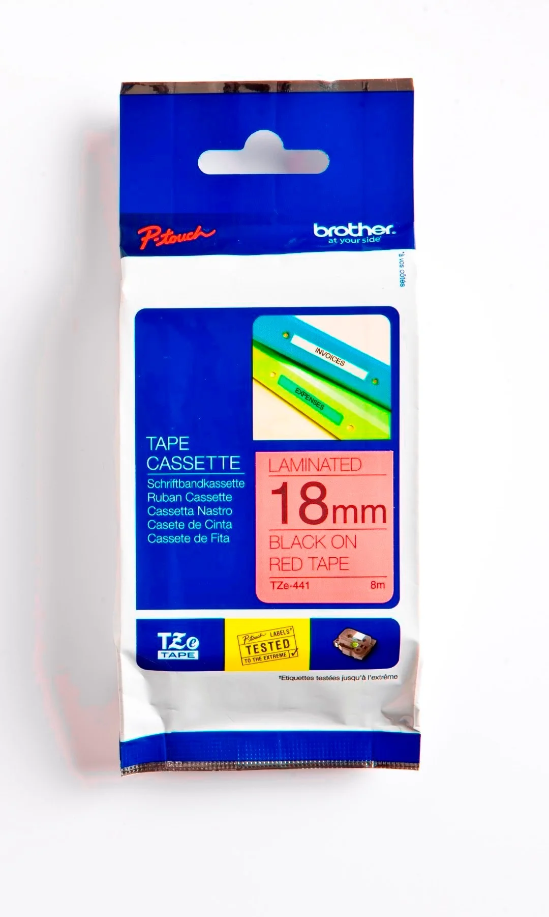 Cinta Rotuladora Brother TZE-441 18mm Negro/Rojo 8 MTS Laminada