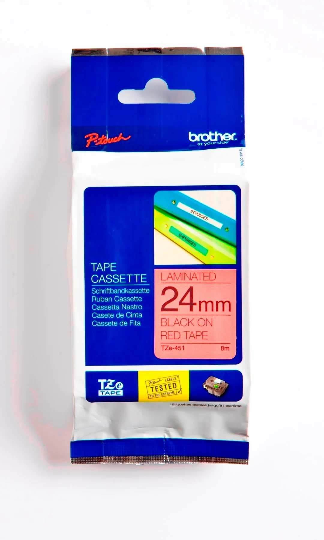 Cinta Rotuladora Brother TZE-451 24mm Negro/Rojo 8 MTS Laminada
