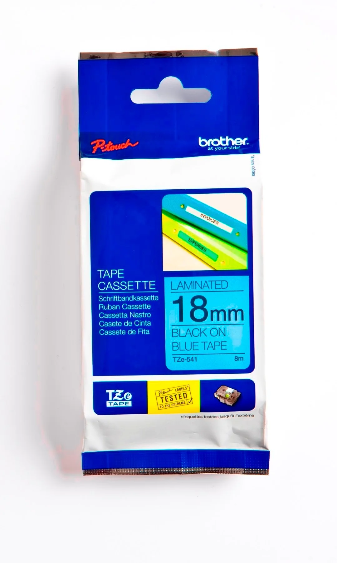 Cinta Rotuladora Brother TZE-541 18mm Negro/Azul 8 MTS Laminada