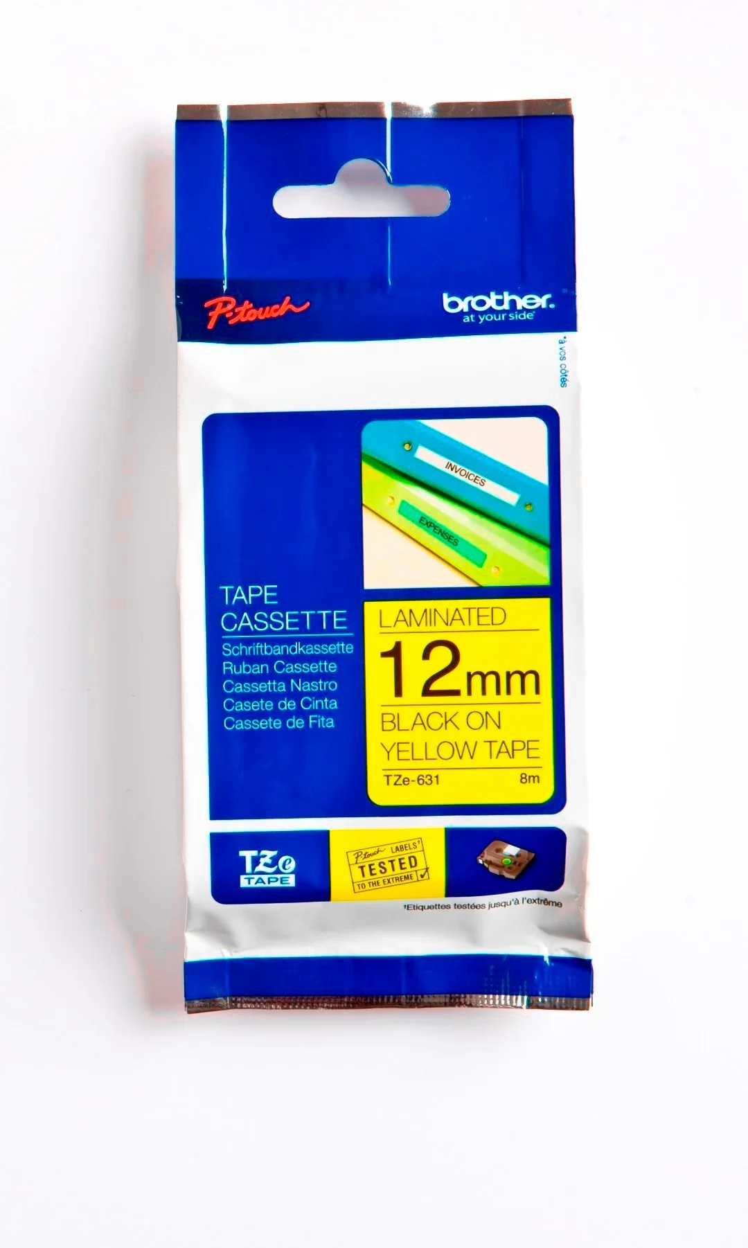 Cinta Rotuladora Brother TZE-631 12mm Negro/Amarillo 8 Mts Laminada