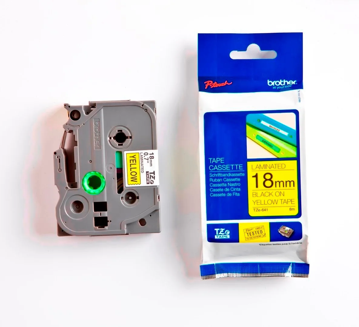 Cinta Rotuladora Brother TZE-641 18mm Negro/Amarillo 8 MTS Laminada disponible en Bytecom Moron Zona Oeste Haedo Castelar Ituzaingo Padua Ramos Mejia