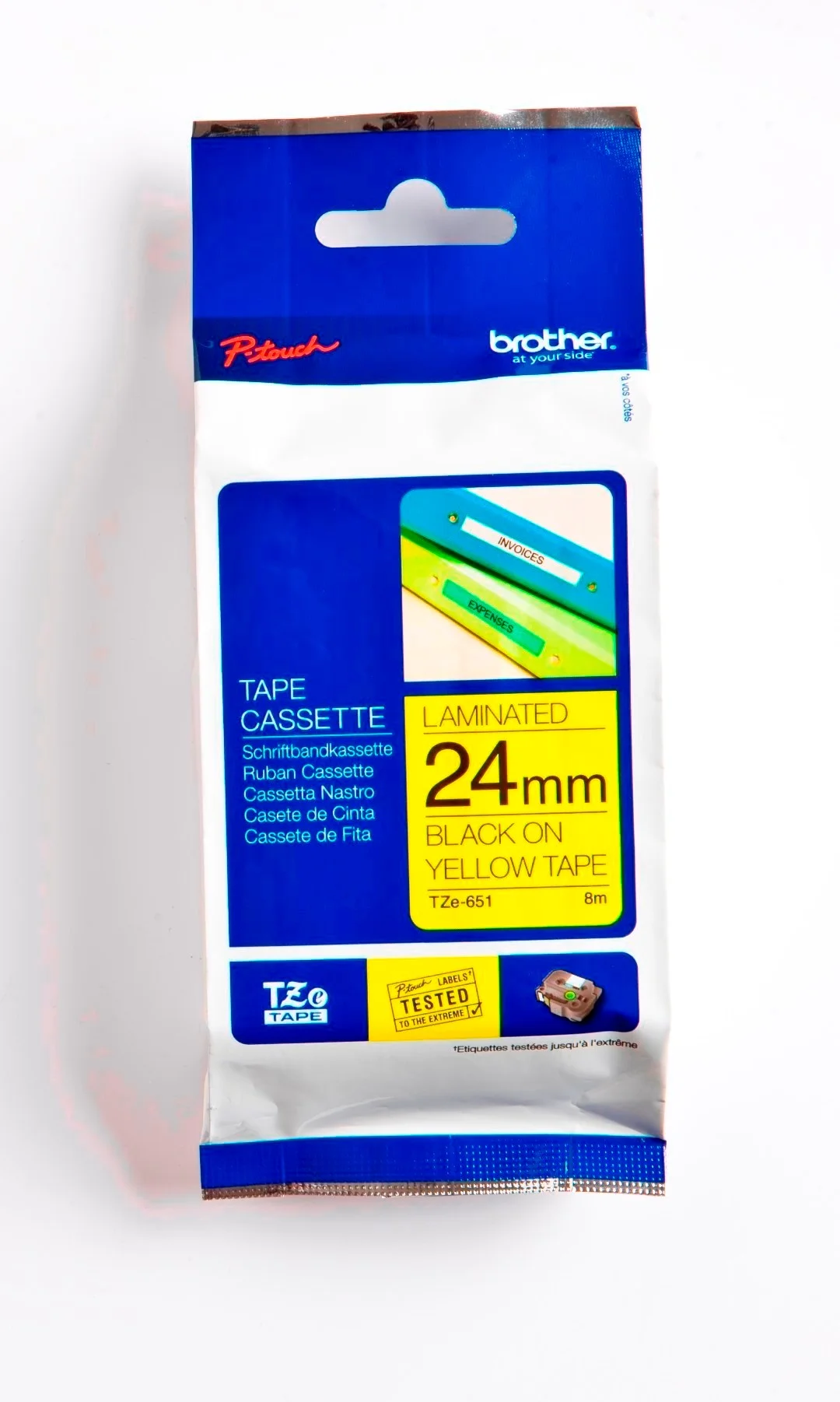 Cinta Rotuladora Brother TZE-651 24mm Negro/Amarillo 8 MTS Laminada