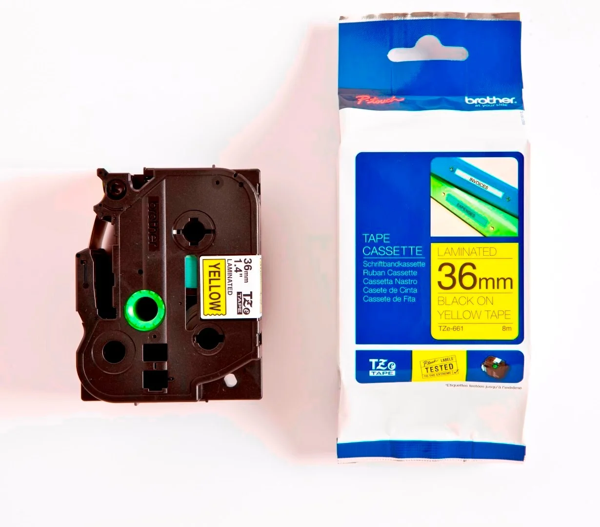 Cinta Rotuladora Brother TZE-661 36mm Negro/Amarillo 8 MTS Laminada disponible en Bytecom Moron Zona Oeste Haedo Castelar Ituzaingo Padua Ramos Mejia