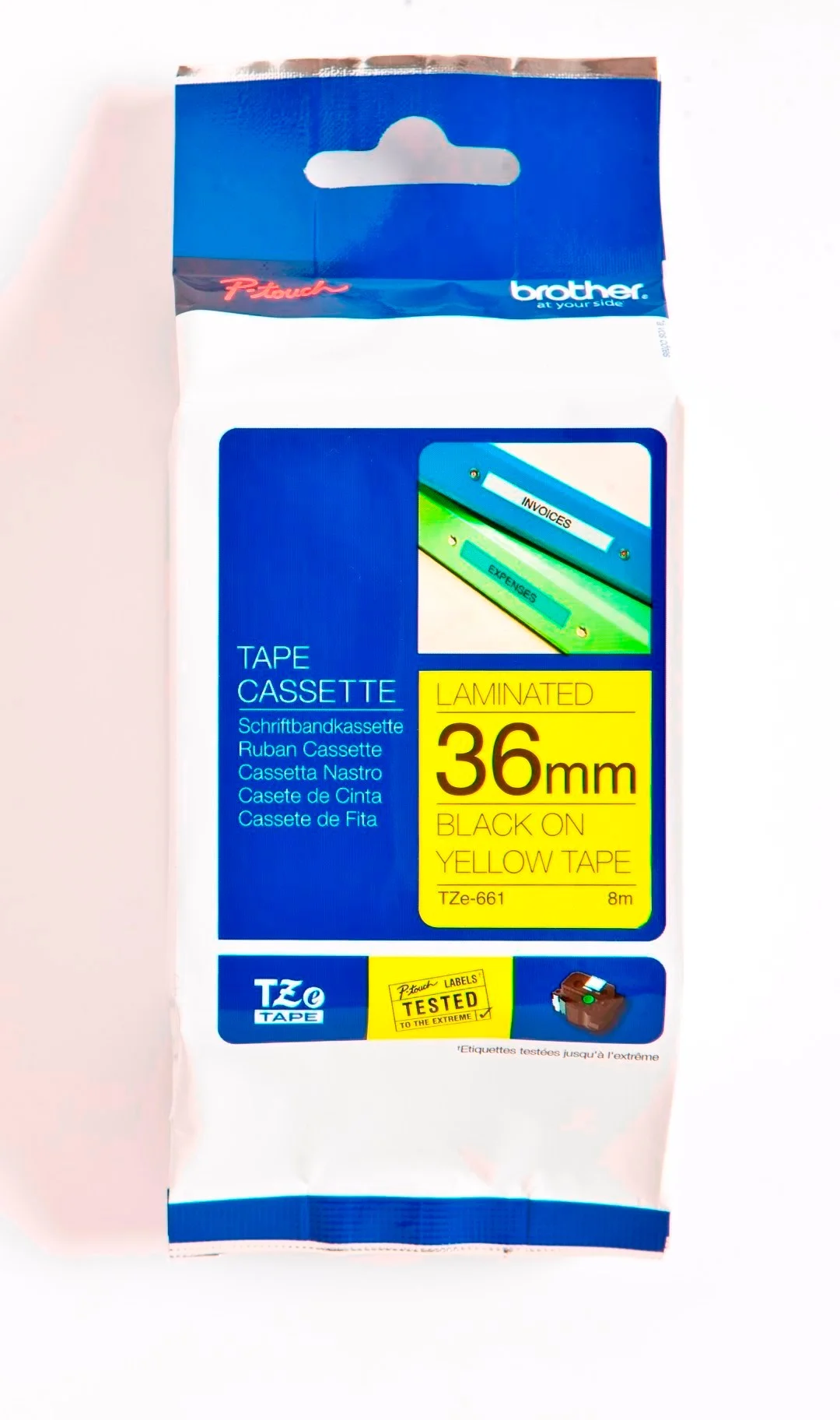 Cinta Rotuladora Brother TZE-661 36mm Negro/Amarillo 8 MTS Laminada