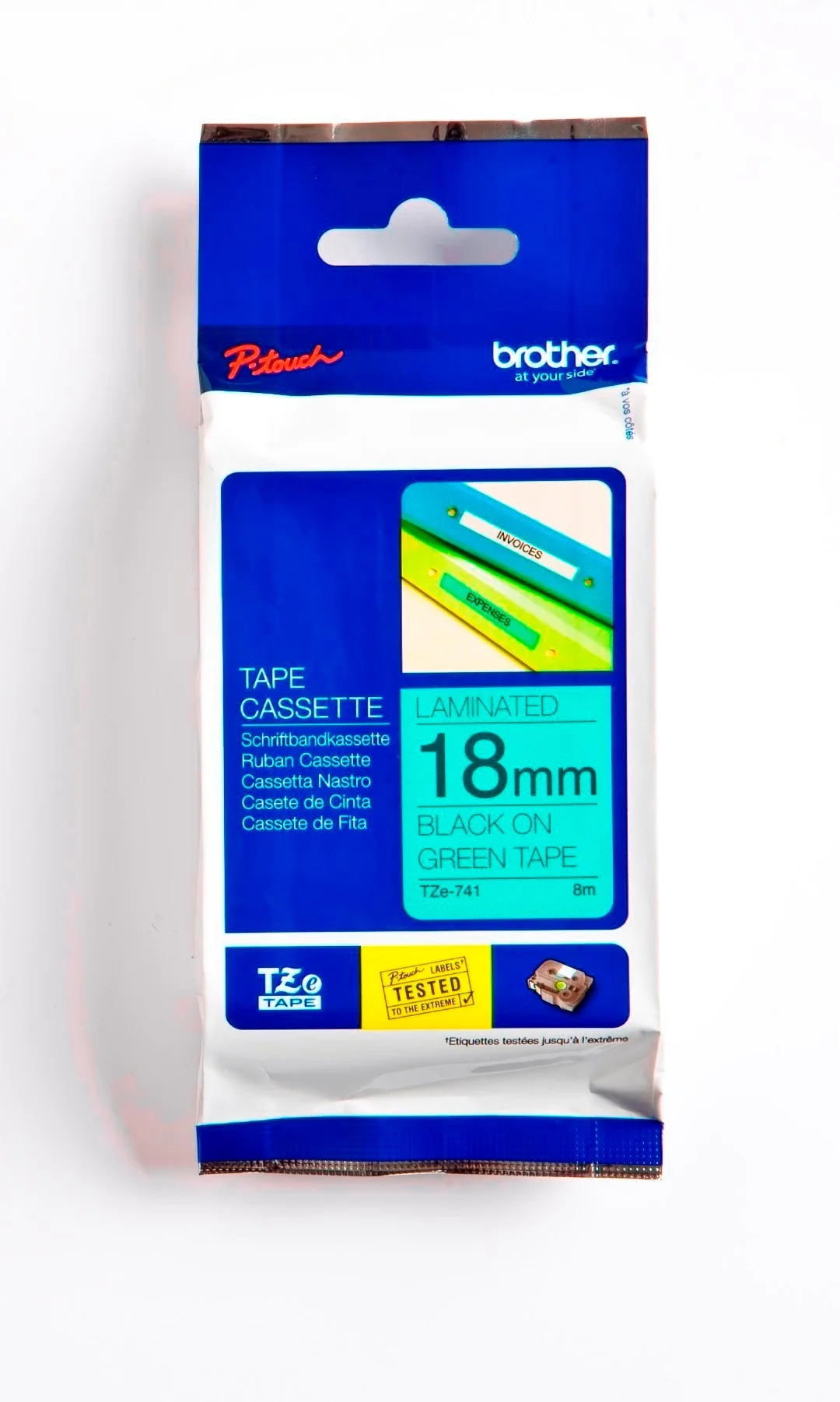 Cinta Rotuladora Brother TZE-741 18mm Negro/Verde 8 MTS Laminada