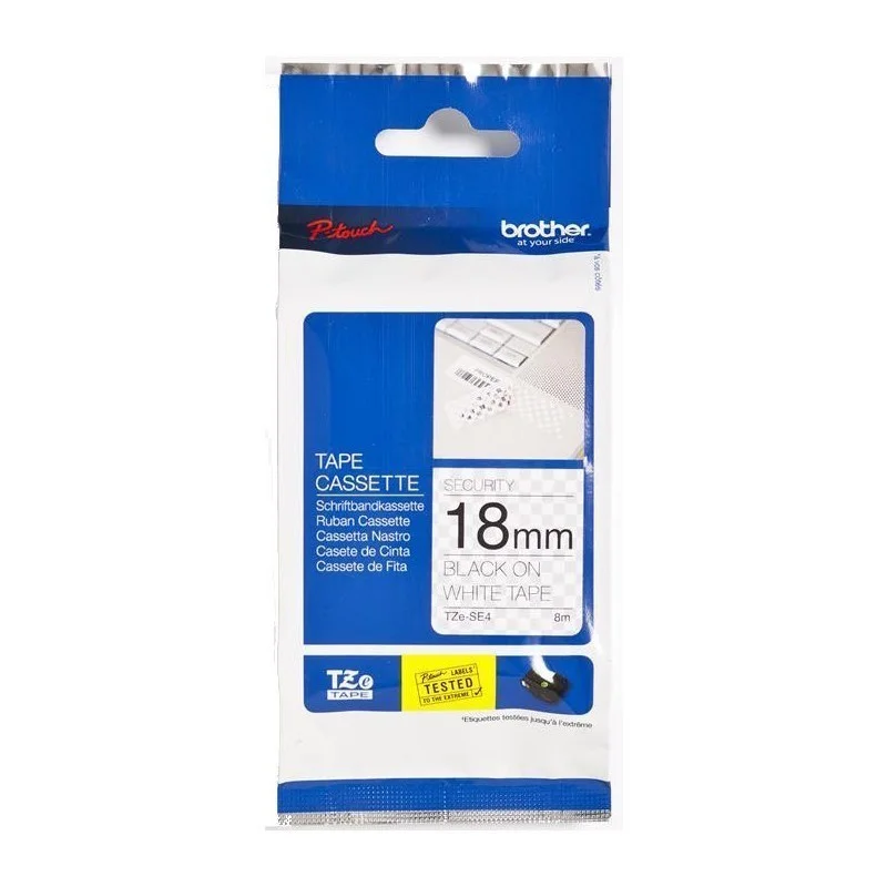 Cinta Rotuladora Brother 18mm TZE-SE4 Void de Seguridad Negro/Blanco 8MTS Laminada