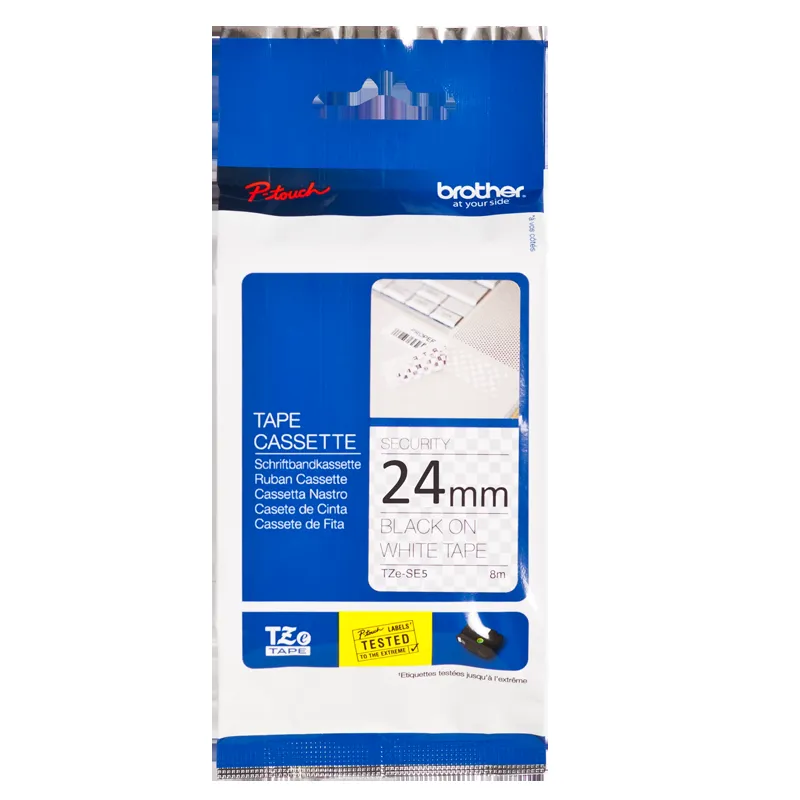 Cinta Rotuladora Brother 24mm TZE-SE5 Void de Seguridad Negro/Blanco 8MTS Laminada